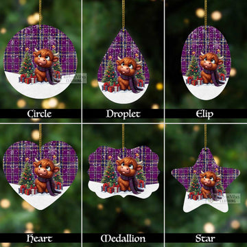 O'Riagain Tartan Christmas Aluminium Ornament with Adorable Highland Coo