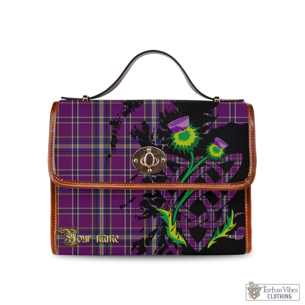 O'Riagain Tartan Waterproof Canvas Bag with Scotland Map and Thistle Celtic Accents Brown Leather Strap One Size 10.5*20*27cm - Tartan Vibes Clothing