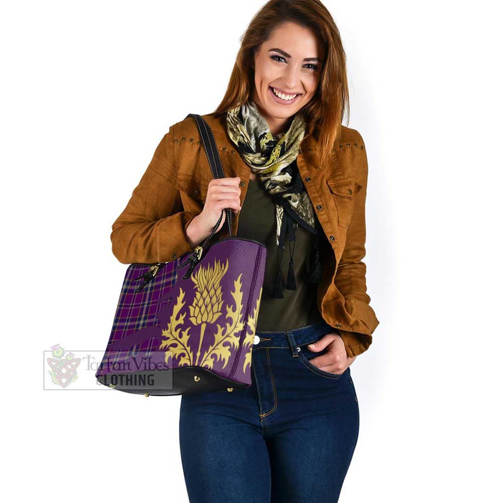 O'Riagain Tartan Leather Tote Bag Gold Thistle Style - Tartan Vibes Clothing