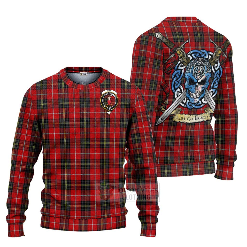 Tartan Vibes Clothing Orr Tartan Knitted Sweater with Family Crest Celtic Skull Style