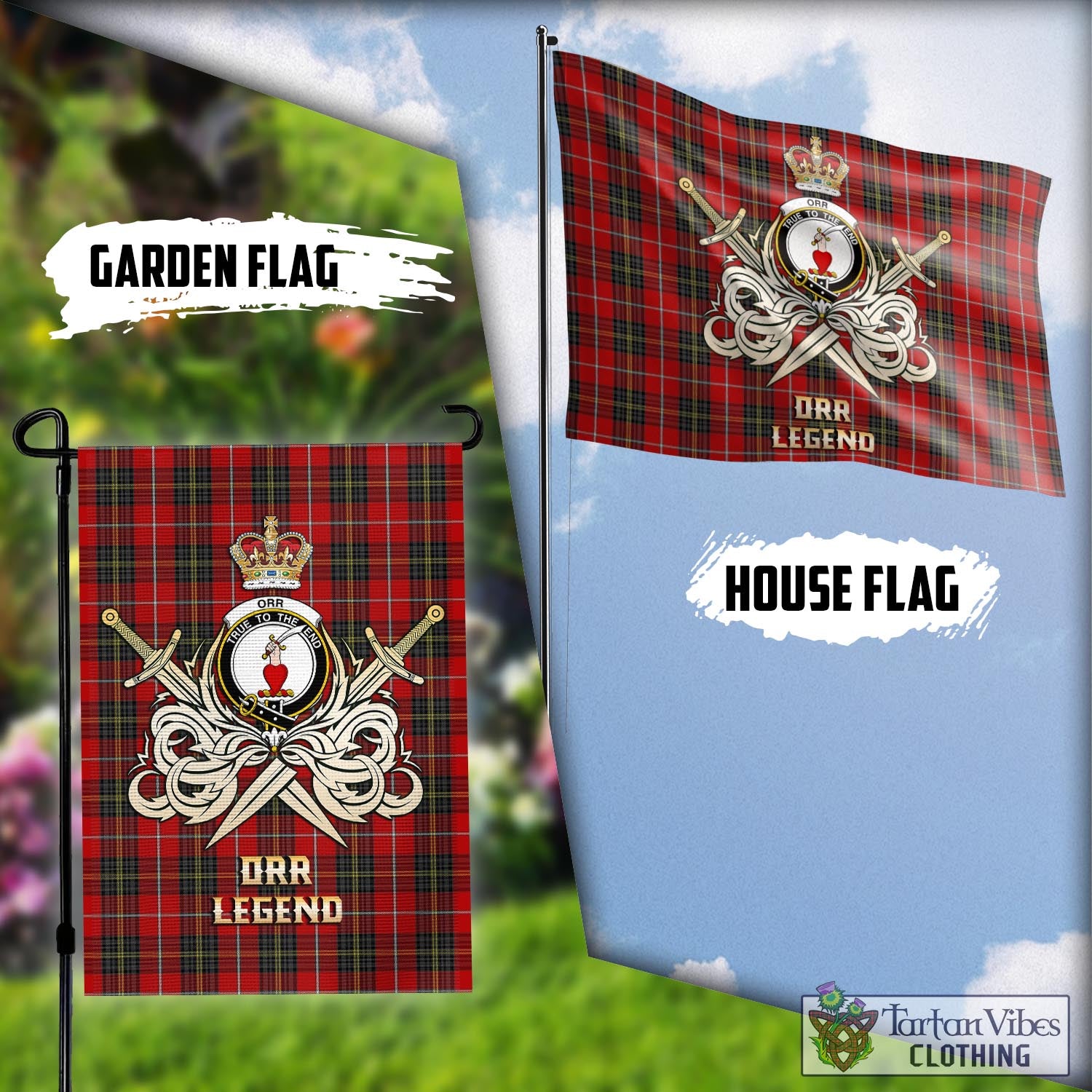 Tartan Vibes Clothing Orr Tartan Flag with Clan Crest and the Golden Sword of Courageous Legacy