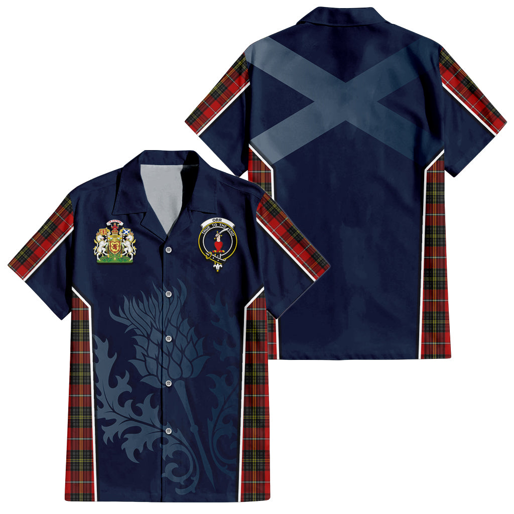 Tartan Vibes Clothing Orr Tartan Short Sleeve Button Up Shirt with Family Crest and Scottish Thistle Vibes Sport Style