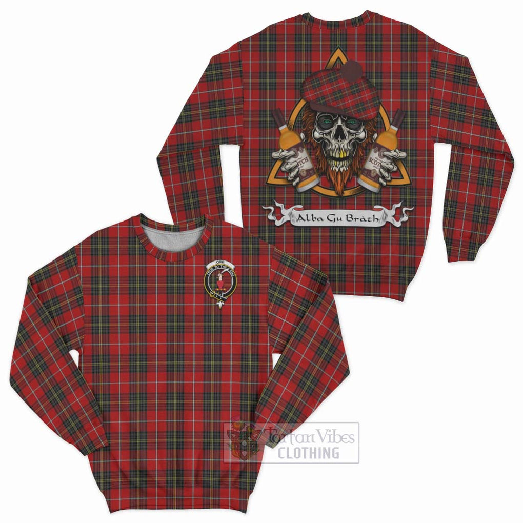 Tartan Vibes Clothing Orr Tartan Sweatshirt with Family Crest and Bearded Skull Holding Bottles of Whiskey