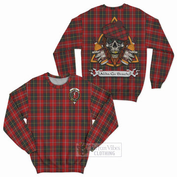 Orr Tartan Sweatshirt with Family Crest and Bearded Skull Holding Bottles of Whiskey