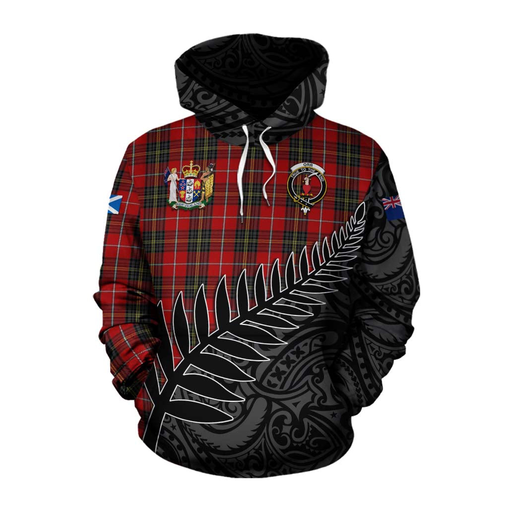 Tartan Vibes Clothing Orr Crest Tartan Cotton Hoodie with New Zealand Silver Fern Half Style