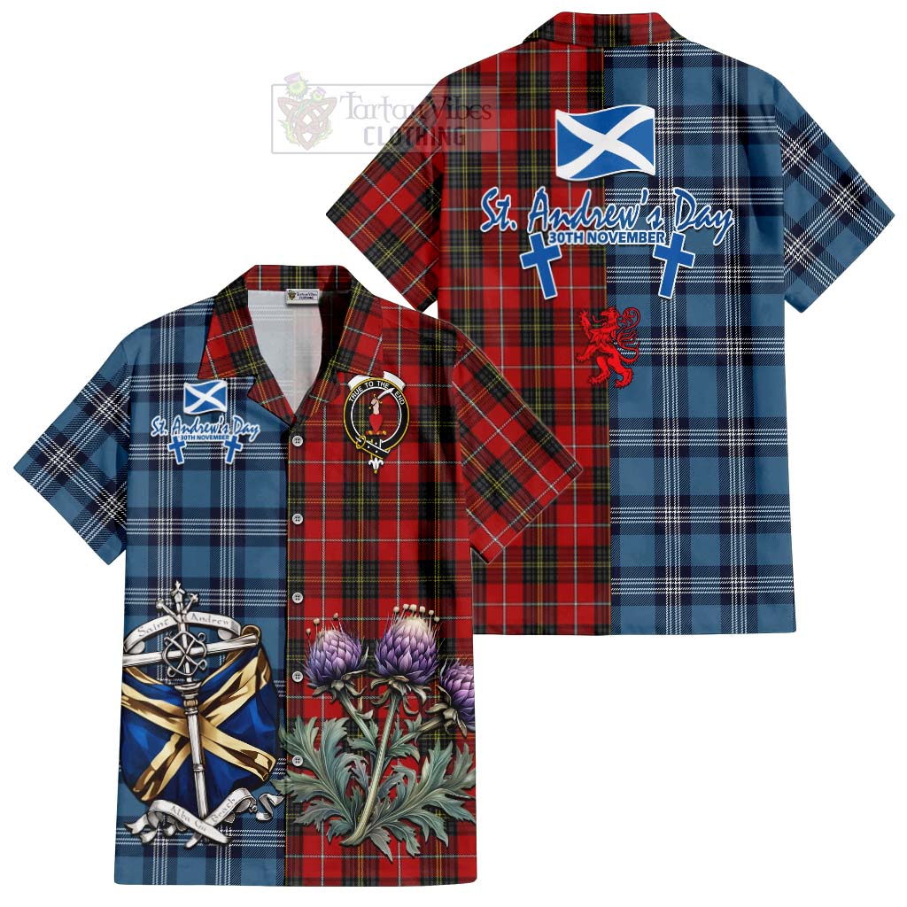 Tartan Vibes Clothing Orr Tartan Short Sleeve Button Shirt Happy St. Andrew's Day Half Tartan Style