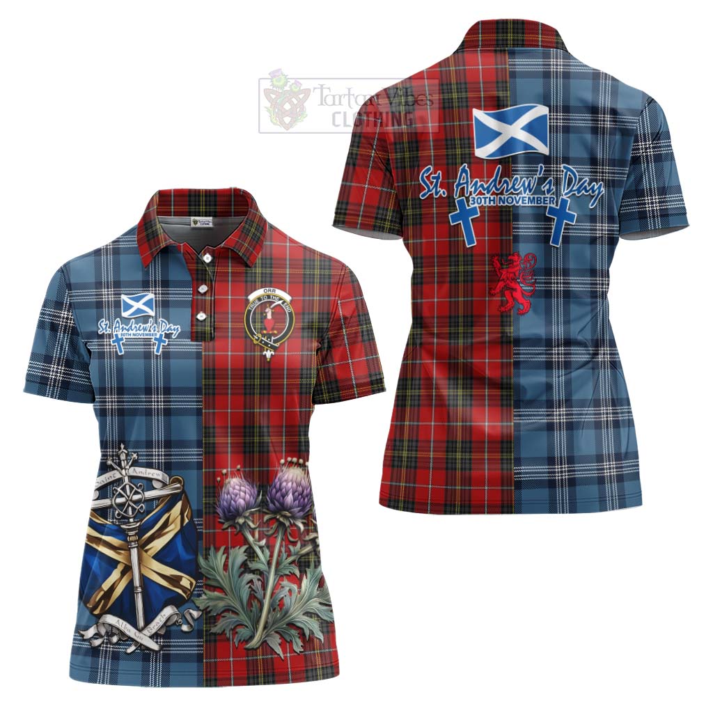 Tartan Vibes Clothing Orr Tartan Women's Polo Shirt Happy St. Andrew's Day Half Tartan Style