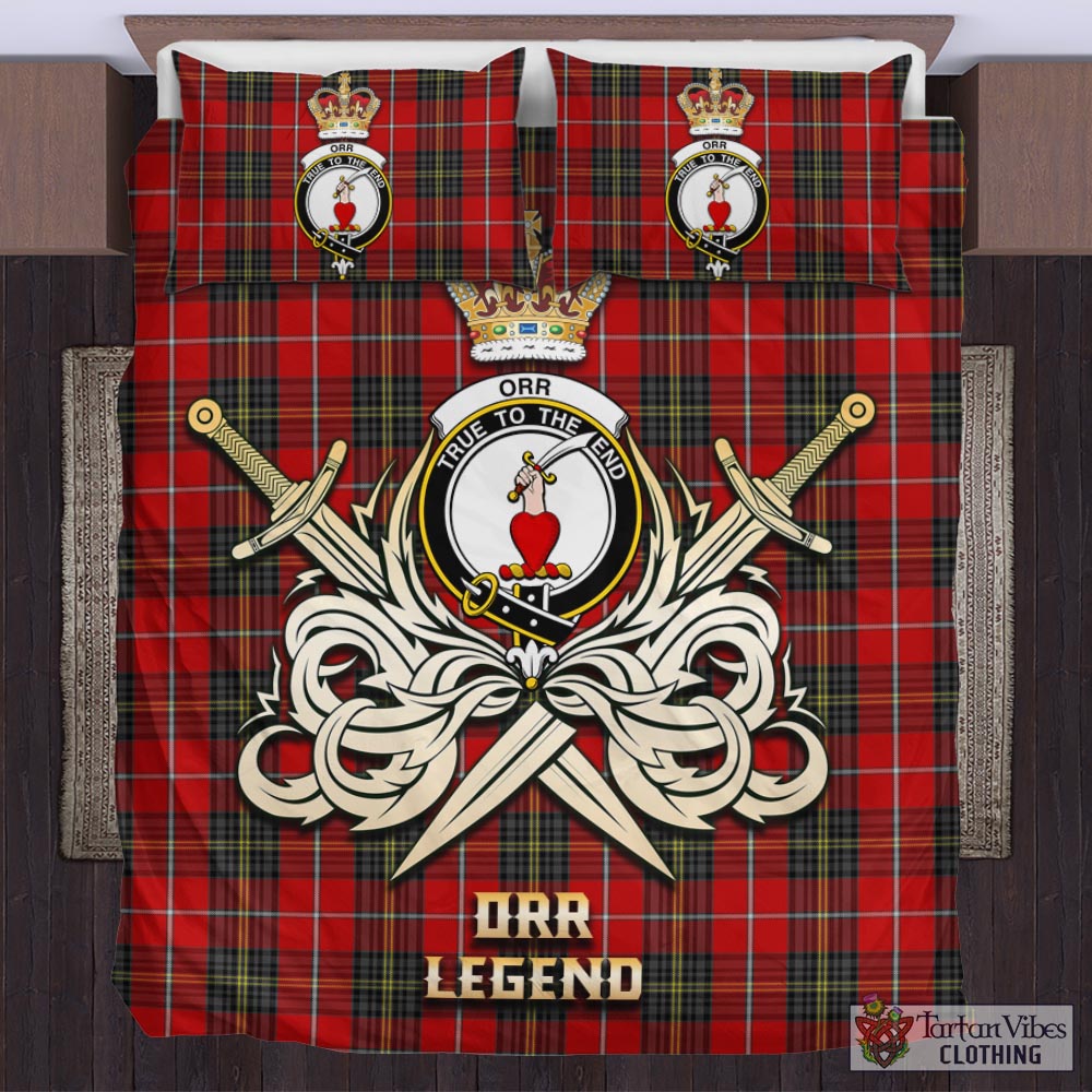 Tartan Vibes Clothing Orr Tartan Bedding Set with Clan Crest and the Golden Sword of Courageous Legacy