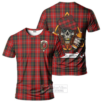 Orr Tartan T-Shirt with Family Crest and Bearded Skull Holding Bottles of Whiskey