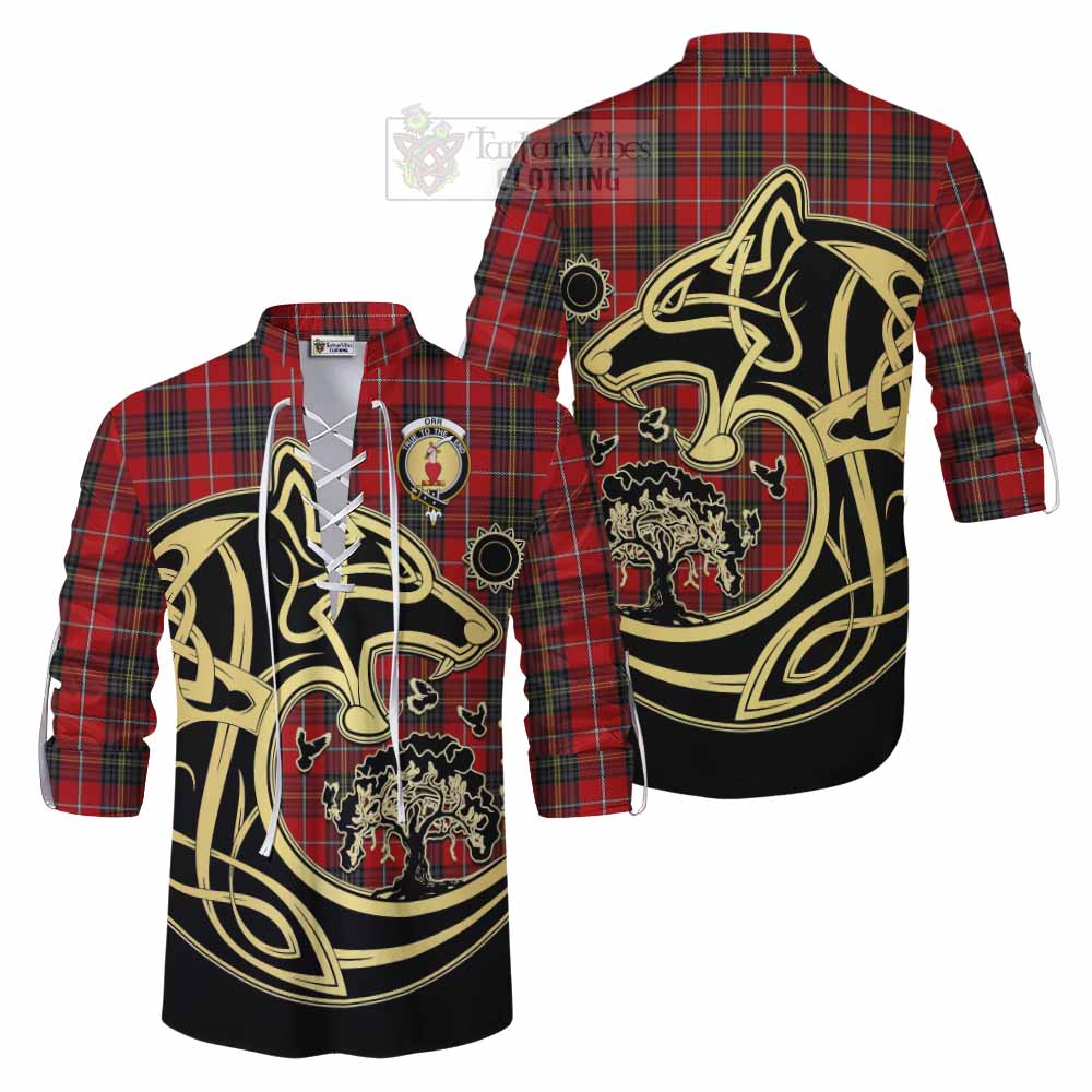 Tartan Vibes Clothing Orr Tartan Ghillie Kilt Shirt with Family Crest Celtic Wolf Style