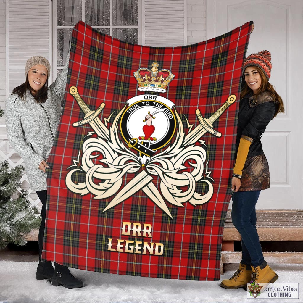 Tartan Vibes Clothing Orr Tartan Blanket with Clan Crest and the Golden Sword of Courageous Legacy