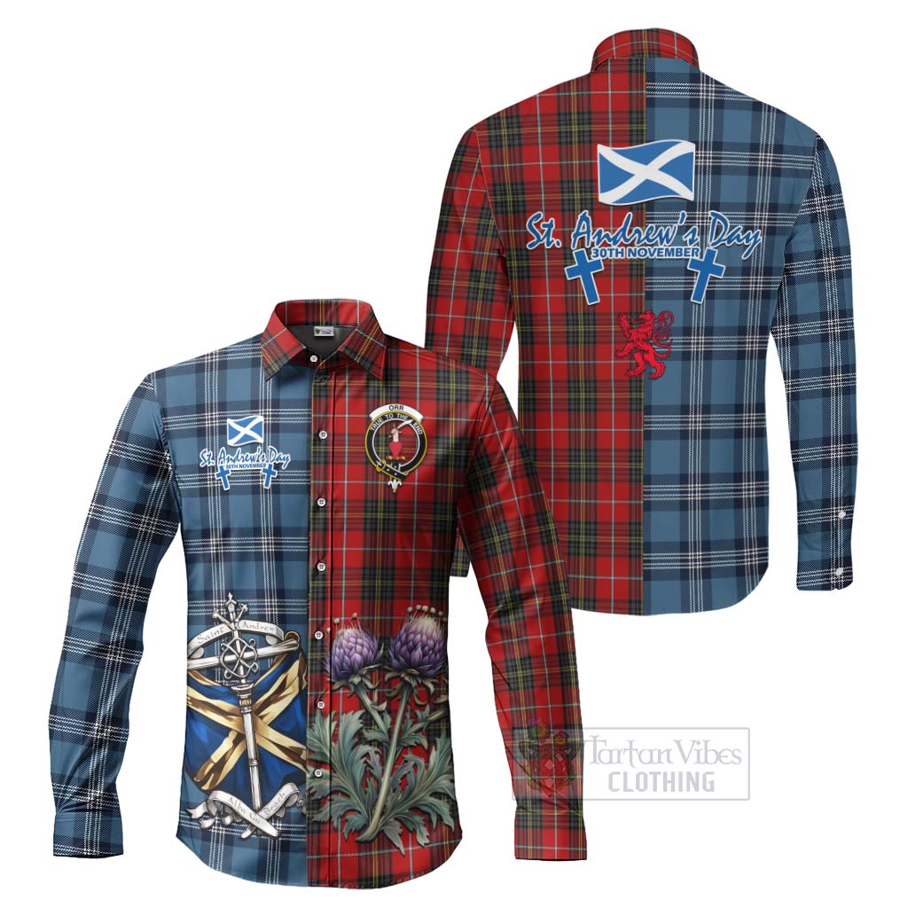 Tartan Vibes Clothing Orr Tartan Long Sleeve Button Shirt Happy St. Andrew's Day Half Tartan Style