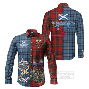 Orr Tartan Long Sleeve Button Shirt Happy St. Andrew's Day Half Tartan Style