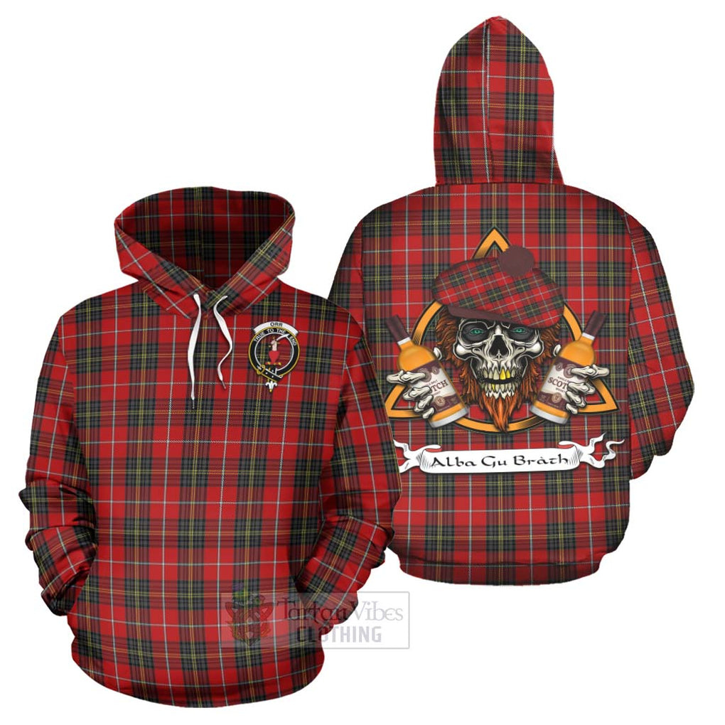 Tartan Vibes Clothing Orr Tartan Hoodie with Family Crest and Bearded Skull Holding Bottles of Whiskey