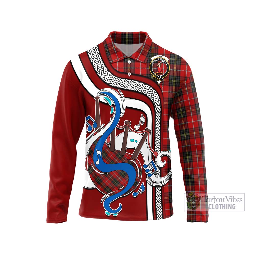 Tartan Vibes Clothing Orr Tartan Long Sleeve Polo Shirt with Epic Bagpipe Style