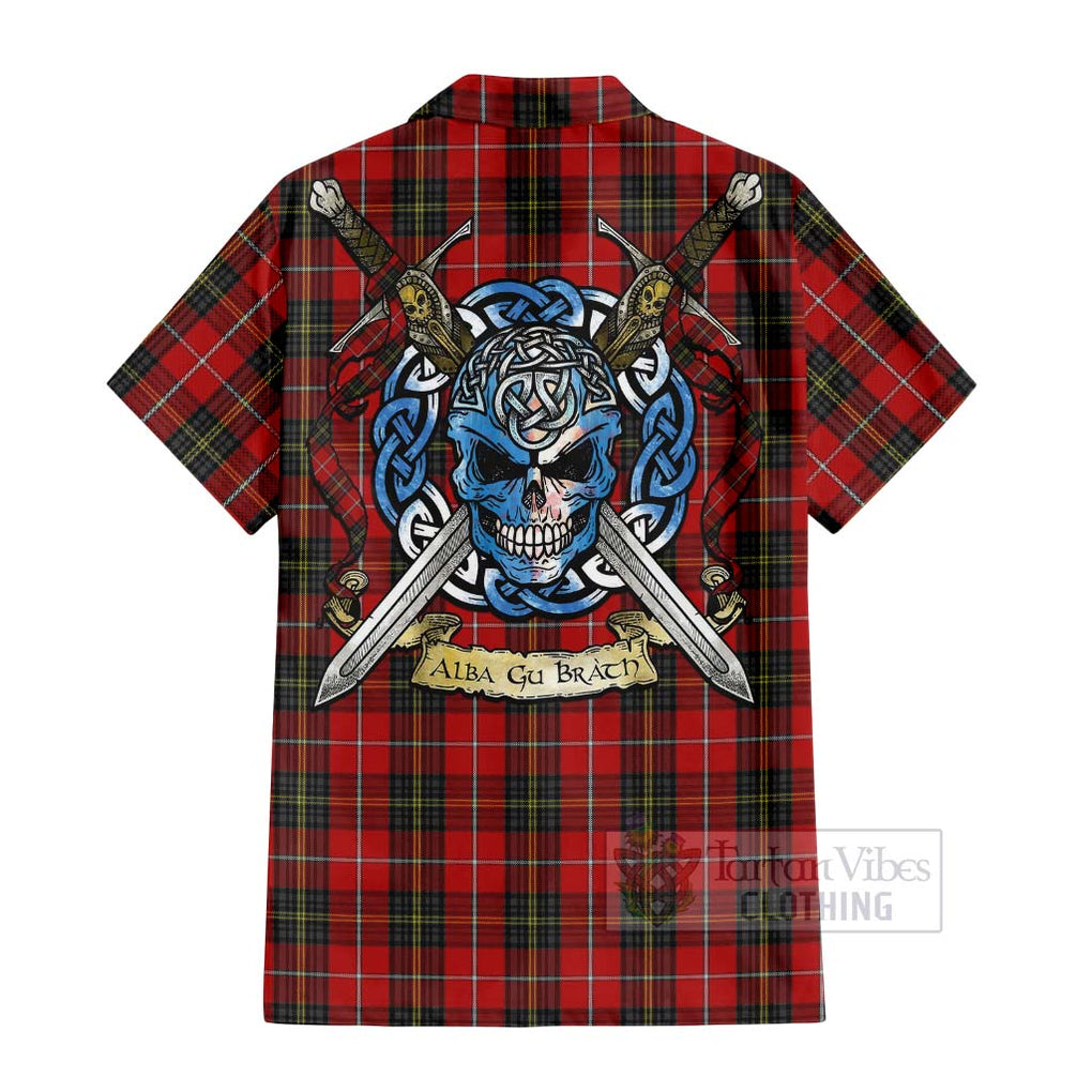 Tartan Vibes Clothing Orr Tartan Short Sleeve Button Shirt with Family Crest Celtic Skull Style