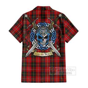 Orr Tartan Short Sleeve Button Shirt with Family Crest Celtic Skull Style