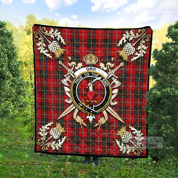 Orr Tartan Quilt with Family Crest and Scottish Golden Courage Shield