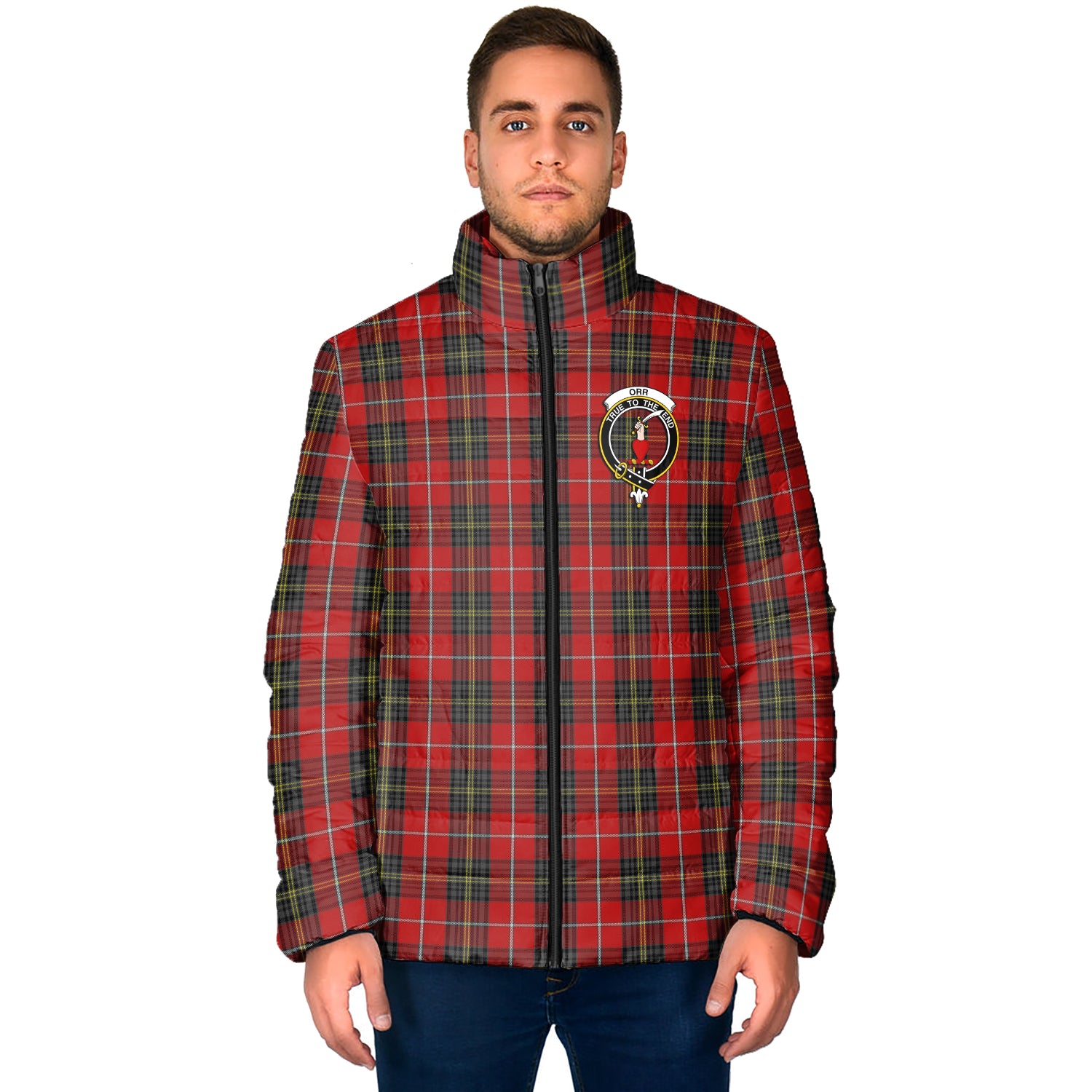 Orr Tartan Padded Jacket with Family Crest - Tartan Vibes Clothing