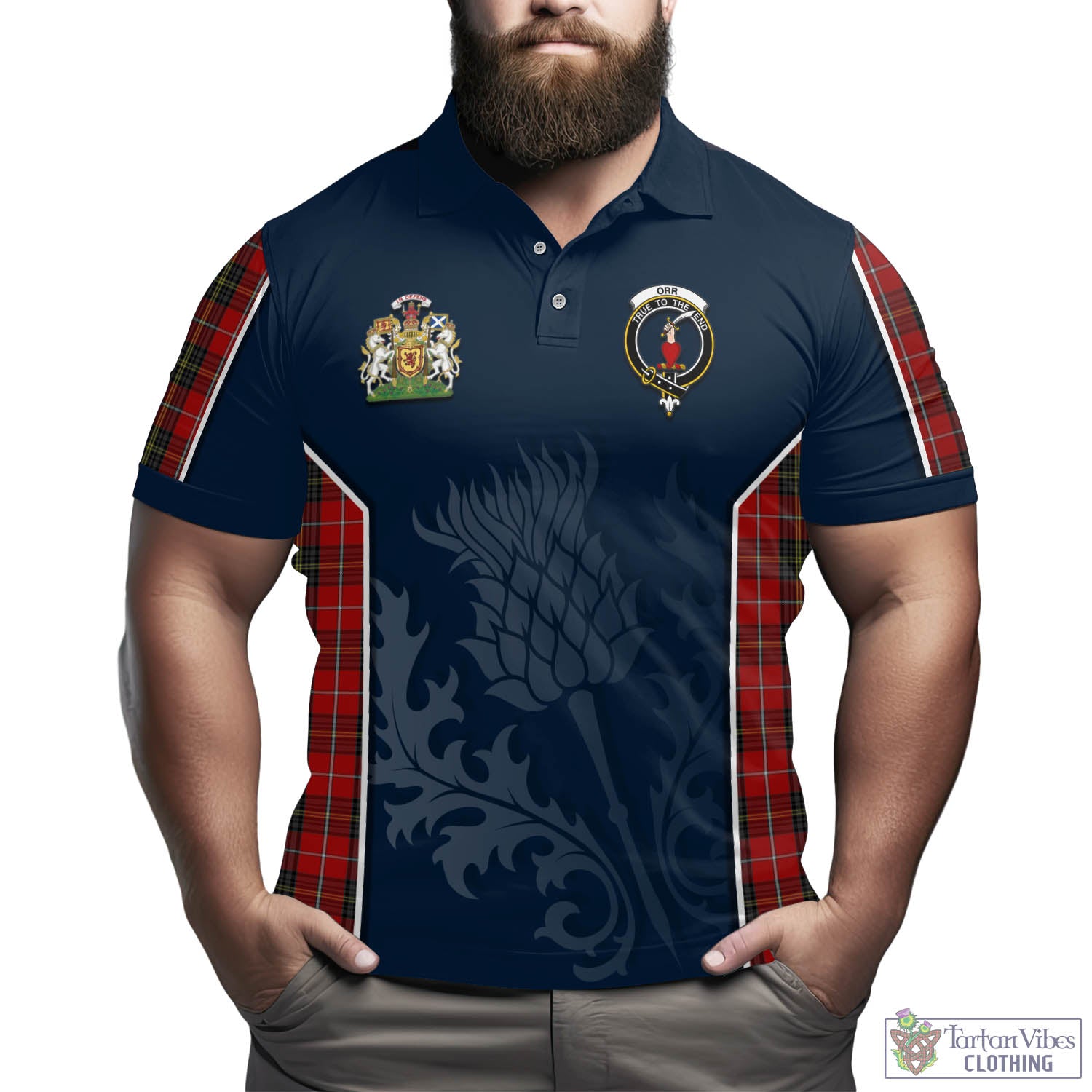 Tartan Vibes Clothing Orr Tartan Men's Polo Shirt with Family Crest and Scottish Thistle Vibes Sport Style