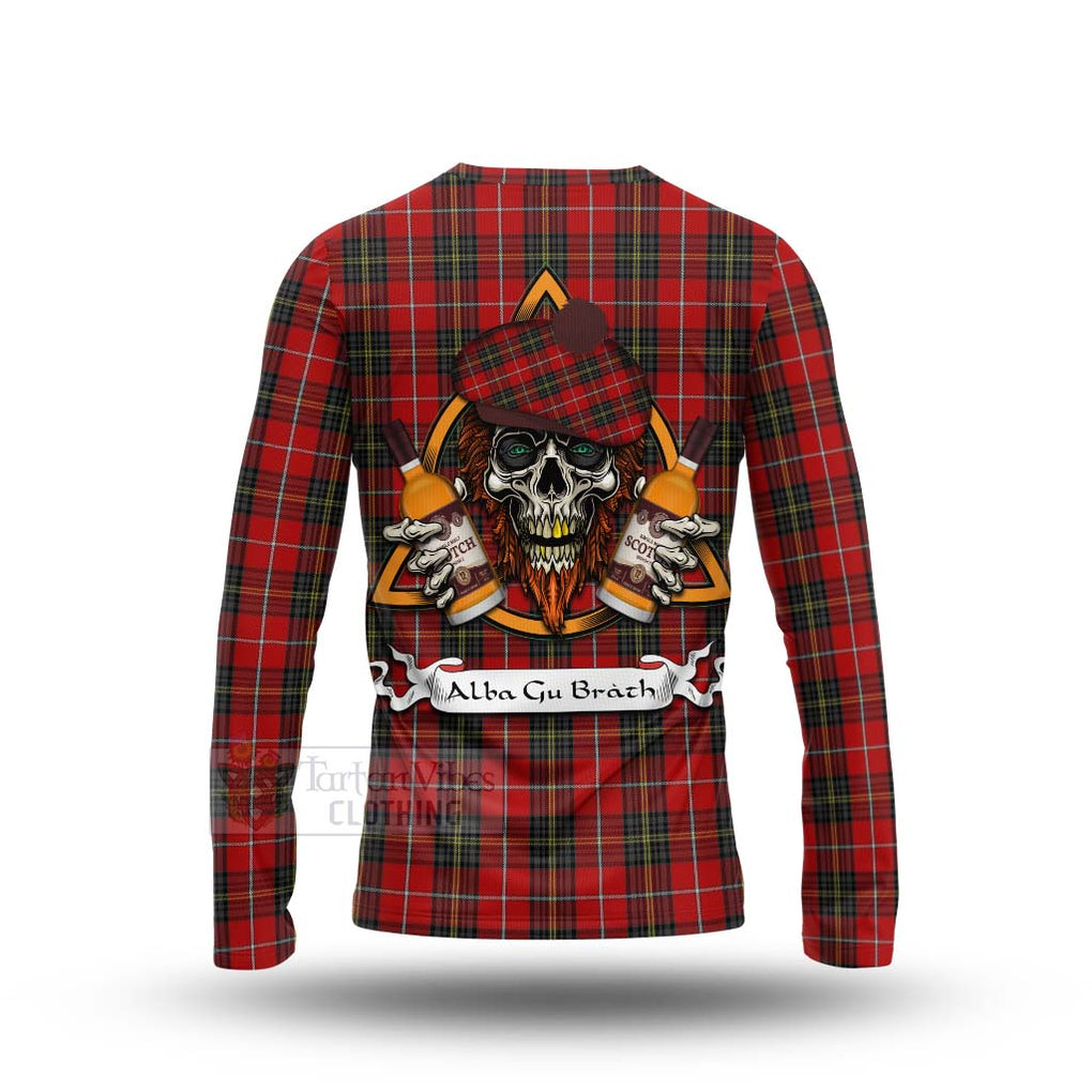 Tartan Vibes Clothing Orr Tartan Long Sleeve T-Shirt with Family Crest and Bearded Skull Holding Bottles of Whiskey