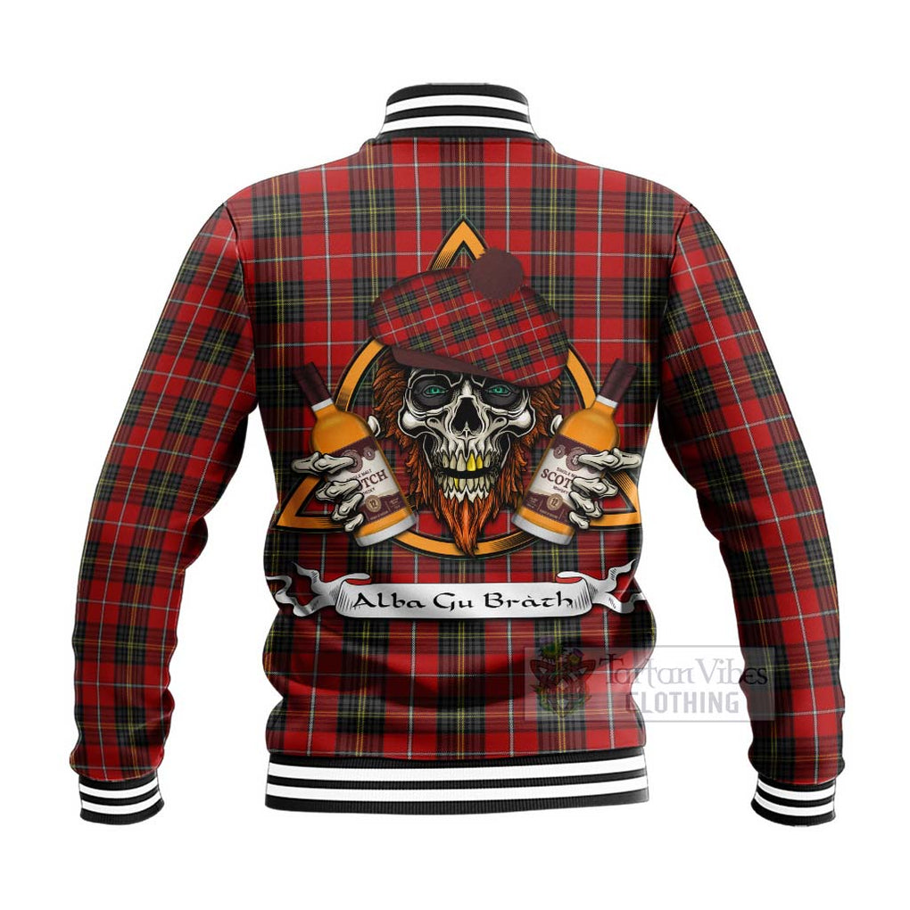 Tartan Vibes Clothing Orr Tartan Baseball Jacket with Family Crest and Bearded Skull Holding Bottles of Whiskey