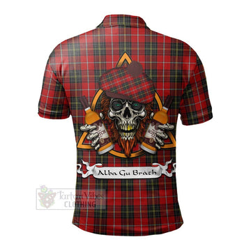 Orr Tartan Polo Shirt with Family Crest and Bearded Skull Holding Bottles of Whiskey