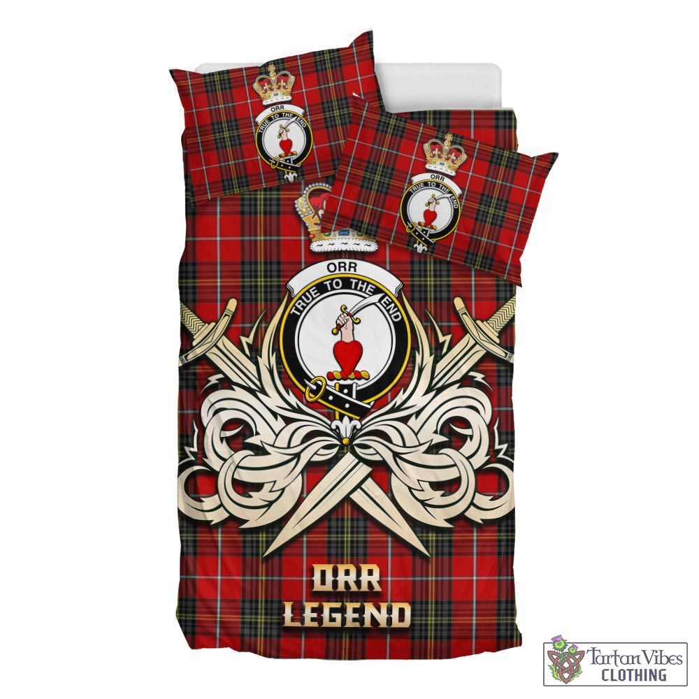 Tartan Vibes Clothing Orr Tartan Bedding Set with Clan Crest and the Golden Sword of Courageous Legacy