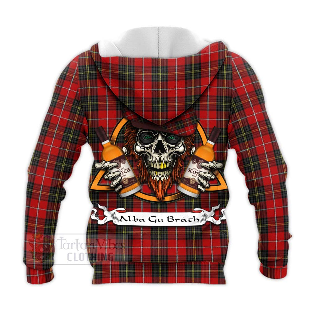 Tartan Vibes Clothing Orr Tartan Knitted Hoodie with Family Crest and Bearded Skull Holding Bottles of Whiskey