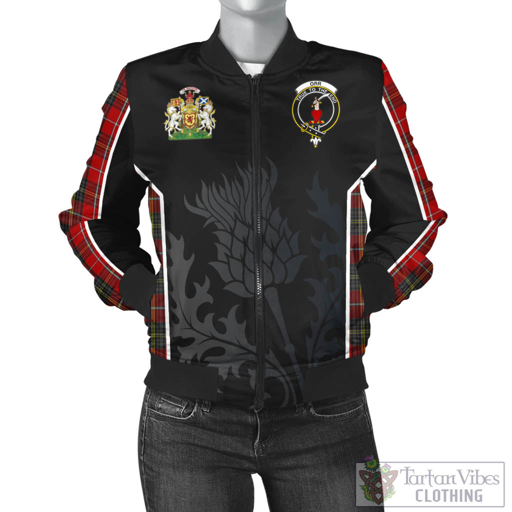 Tartan Vibes Clothing Orr Tartan Bomber Jacket with Family Crest and Scottish Thistle Vibes Sport Style