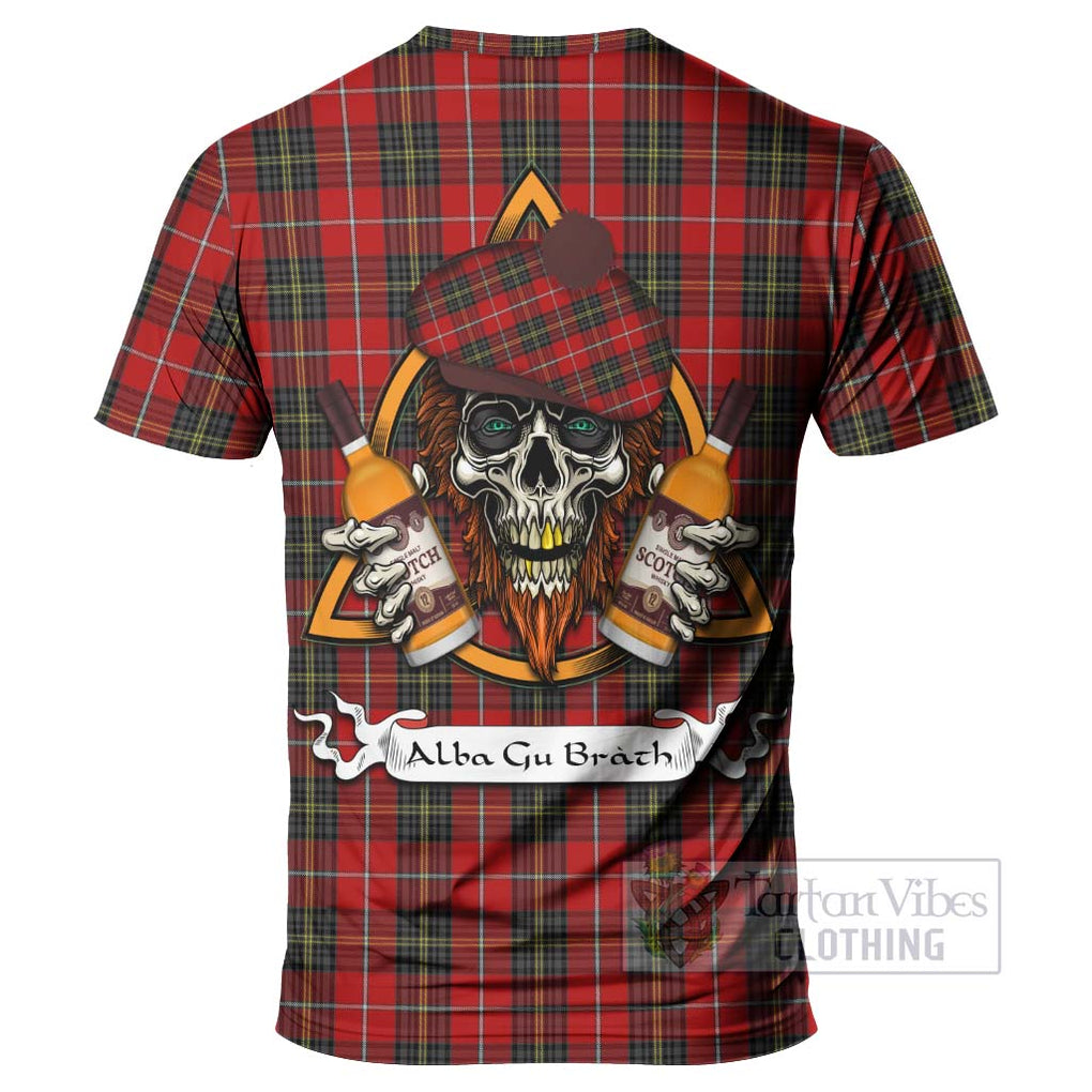 Tartan Vibes Clothing Orr Tartan T-Shirt with Family Crest and Bearded Skull Holding Bottles of Whiskey