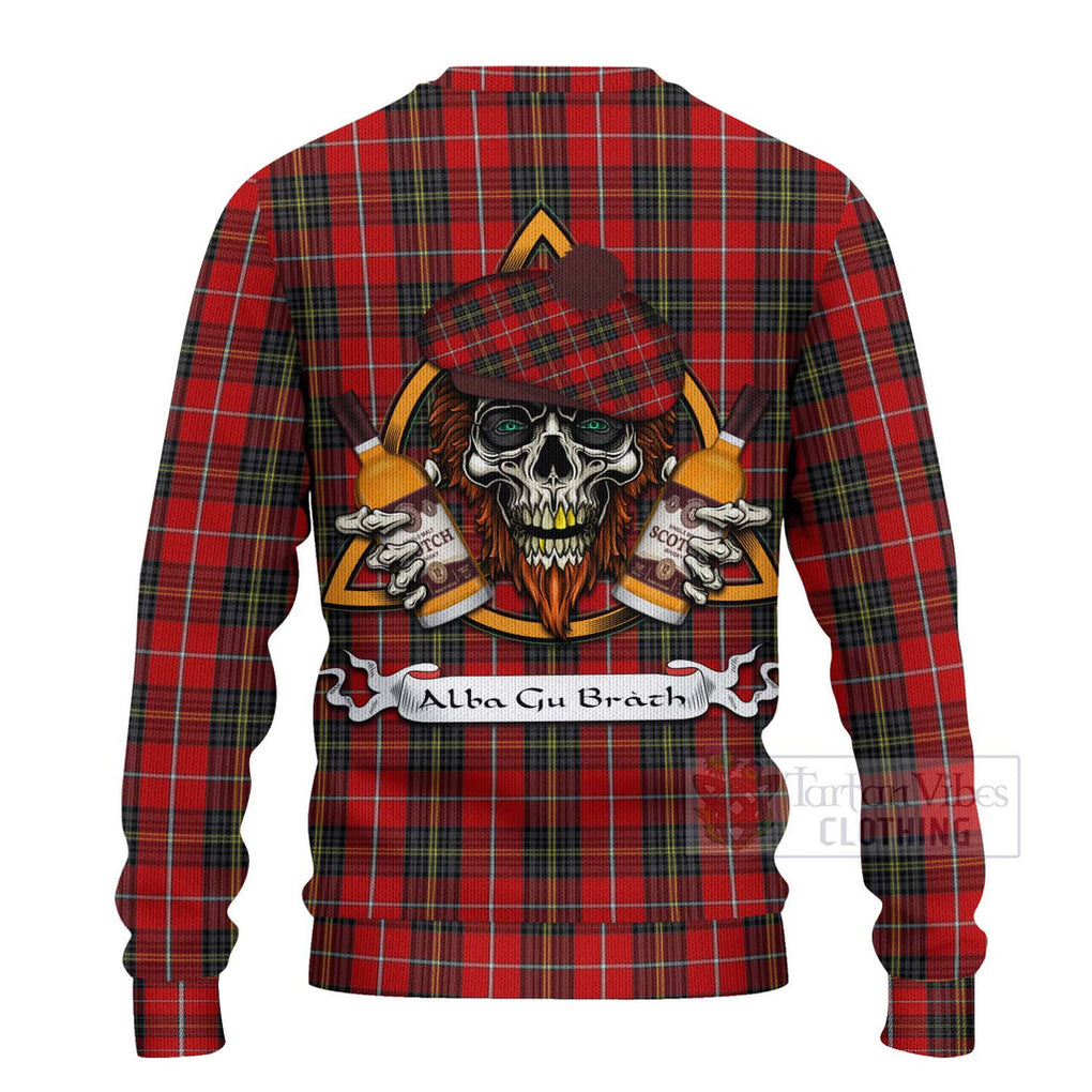 Tartan Vibes Clothing Orr Tartan Knitted Sweater with Family Crest and Bearded Skull Holding Bottles of Whiskey