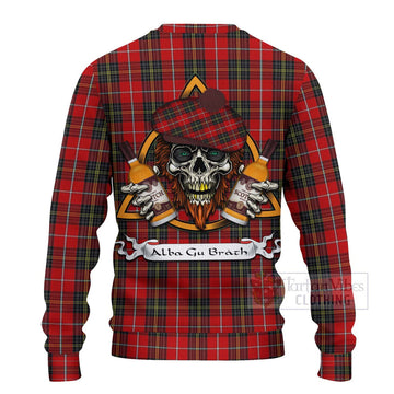 Orr Tartan Ugly Sweater with Family Crest and Bearded Skull Holding Bottles of Whiskey