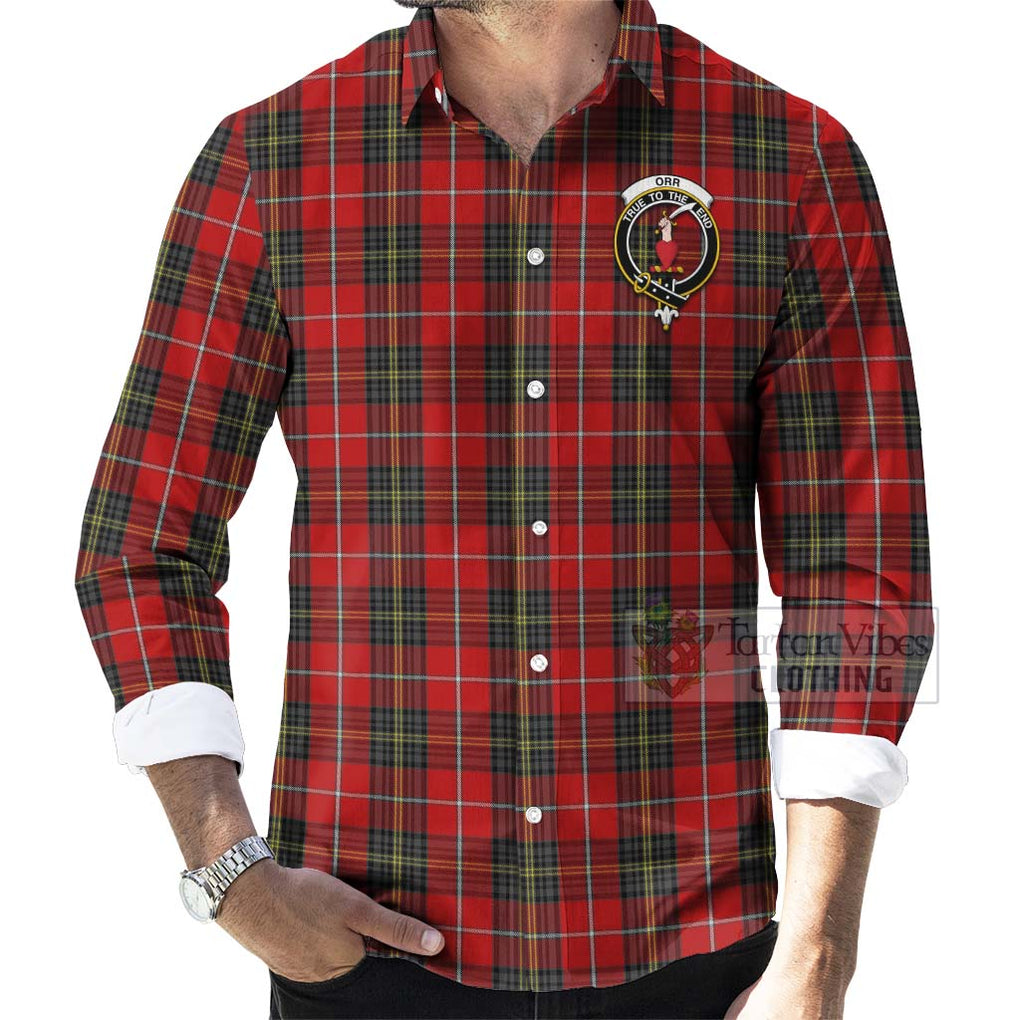 Tartan Vibes Clothing Orr Tartan Long Sleeve Button Shirt with Family Crest Celtic Skull Style