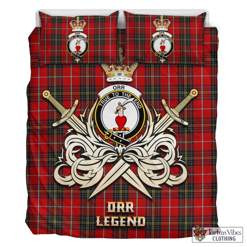 Tartan Vibes Clothing Orr Tartan Bedding Set with Clan Crest and the Golden Sword of Courageous Legacy