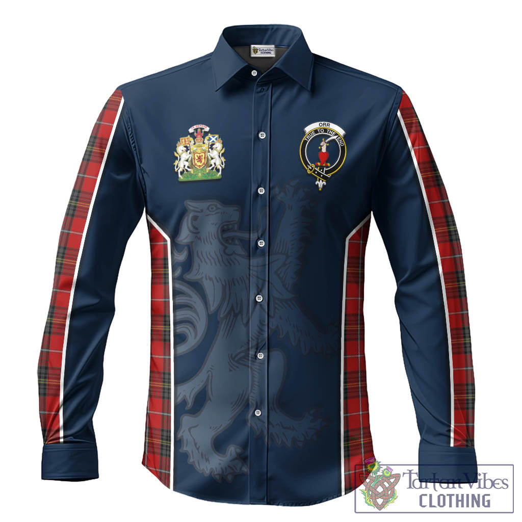 Orr Tartan Long Sleeve Button Up Shirt with Family Crest and Lion Rampant Vibes Sport Style