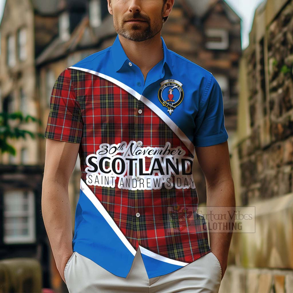 Tartan Vibes Clothing Orr Family Crest Tartan Short Sleeve Button Shirt Celebrate Saint Andrew's Day in Style