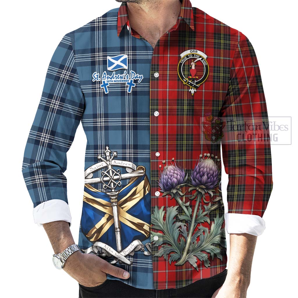 Tartan Vibes Clothing Orr Tartan Long Sleeve Button Shirt Happy St. Andrew's Day Half Tartan Style