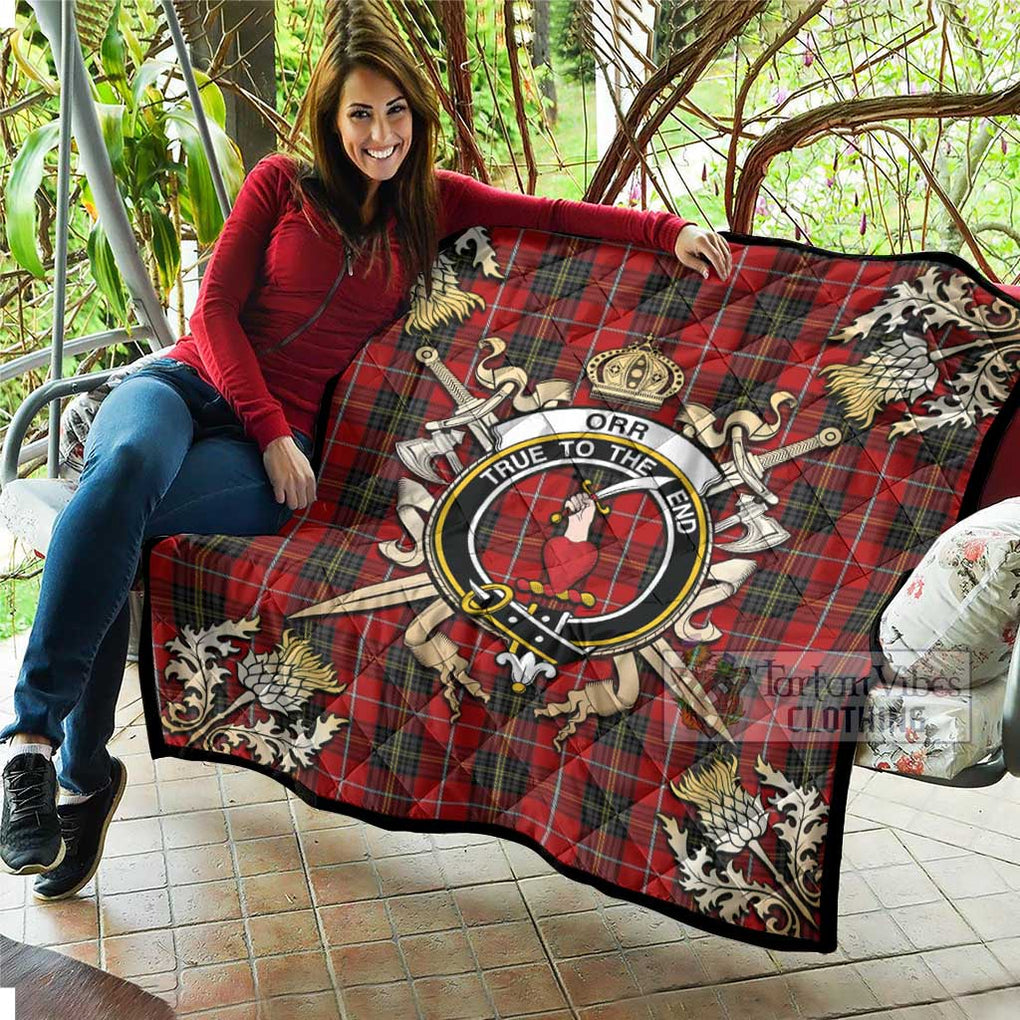 Tartan Vibes Clothing Orr Tartan Quilt with Family Crest and Scottish Golden Courage Shield