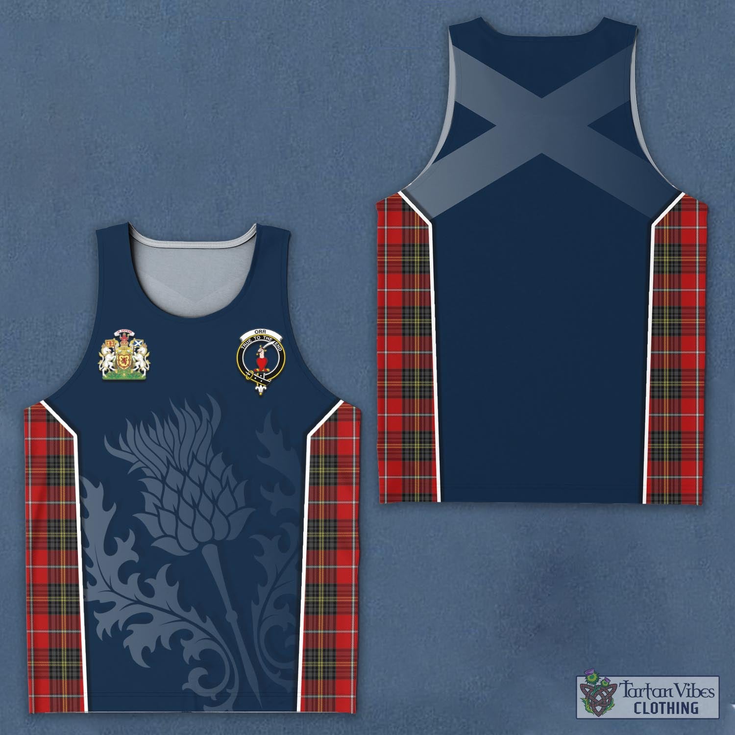 Tartan Vibes Clothing Orr Tartan Men's Tanks Top with Family Crest and Scottish Thistle Vibes Sport Style