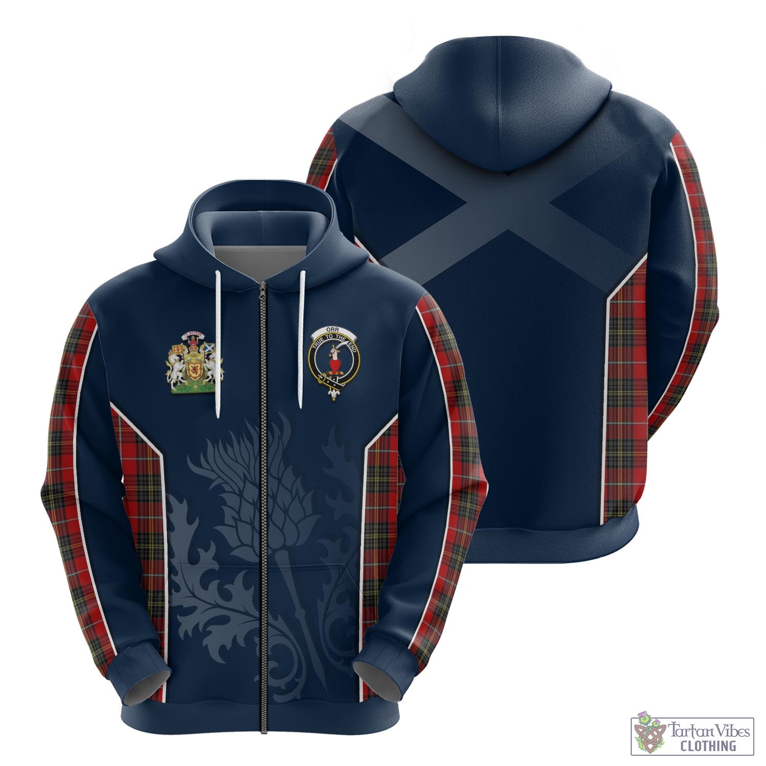 Tartan Vibes Clothing Orr Tartan Hoodie with Family Crest and Scottish Thistle Vibes Sport Style