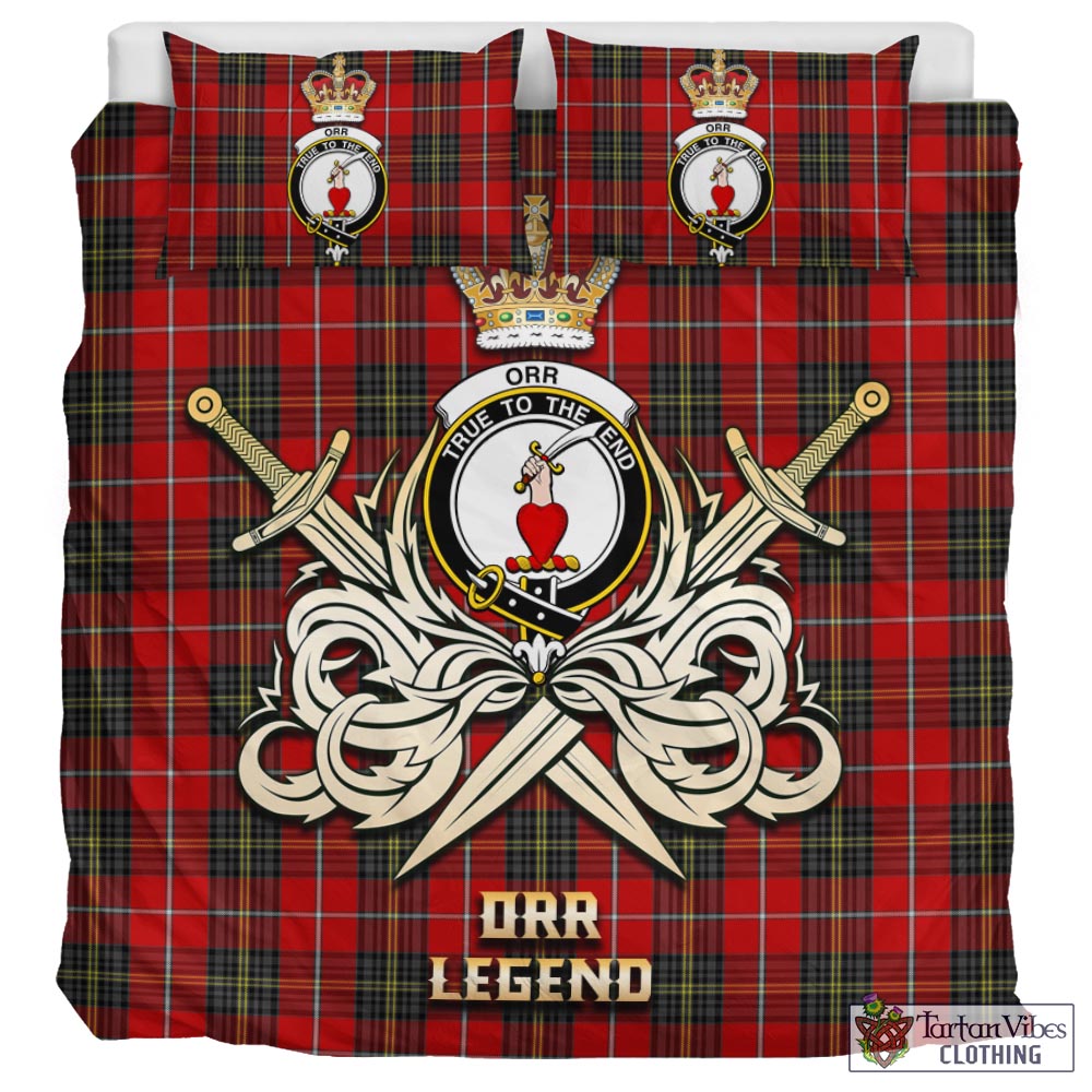 Tartan Vibes Clothing Orr Tartan Bedding Set with Clan Crest and the Golden Sword of Courageous Legacy