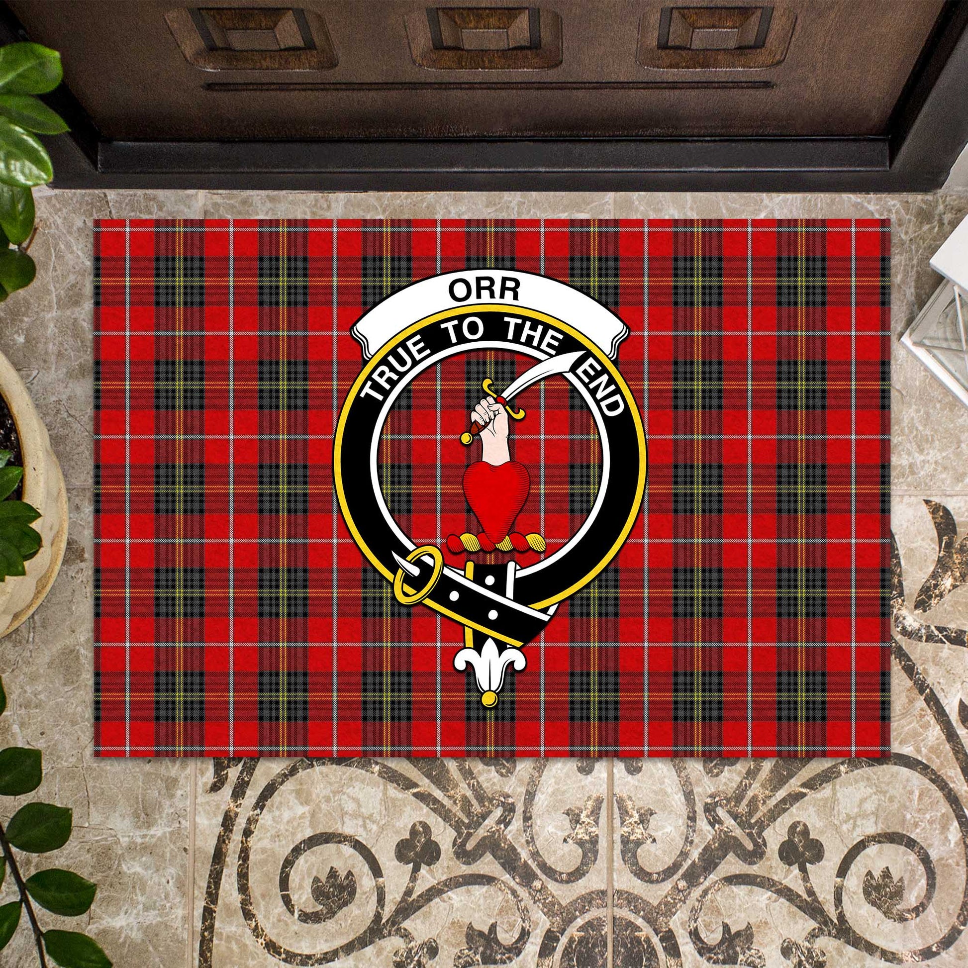 Orr Tartan Door Mat with Family Crest - Tartanvibesclothing