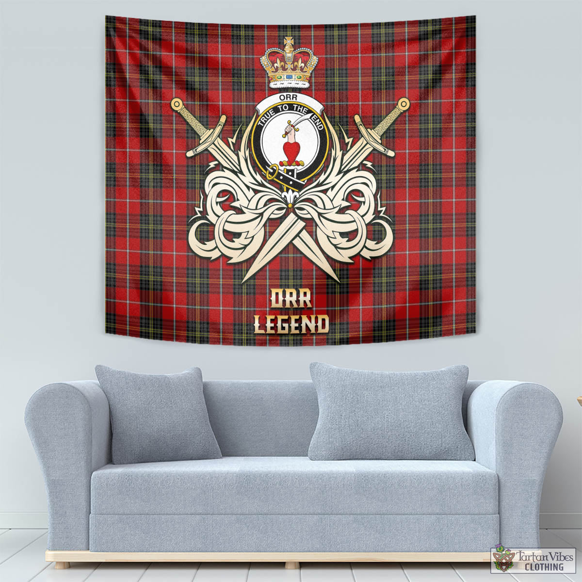 Tartan Vibes Clothing Orr Tartan Tapestry with Clan Crest and the Golden Sword of Courageous Legacy