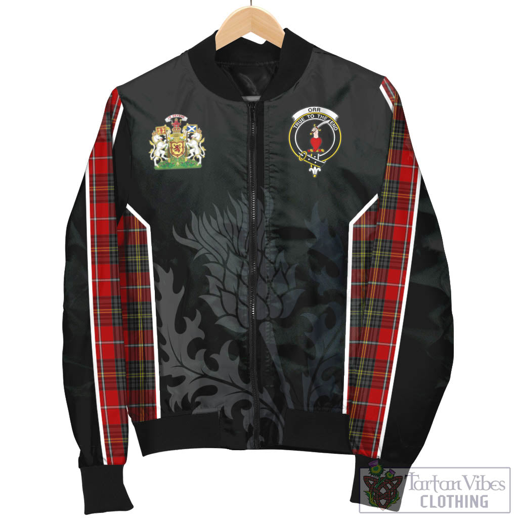 Tartan Vibes Clothing Orr Tartan Bomber Jacket with Family Crest and Scottish Thistle Vibes Sport Style