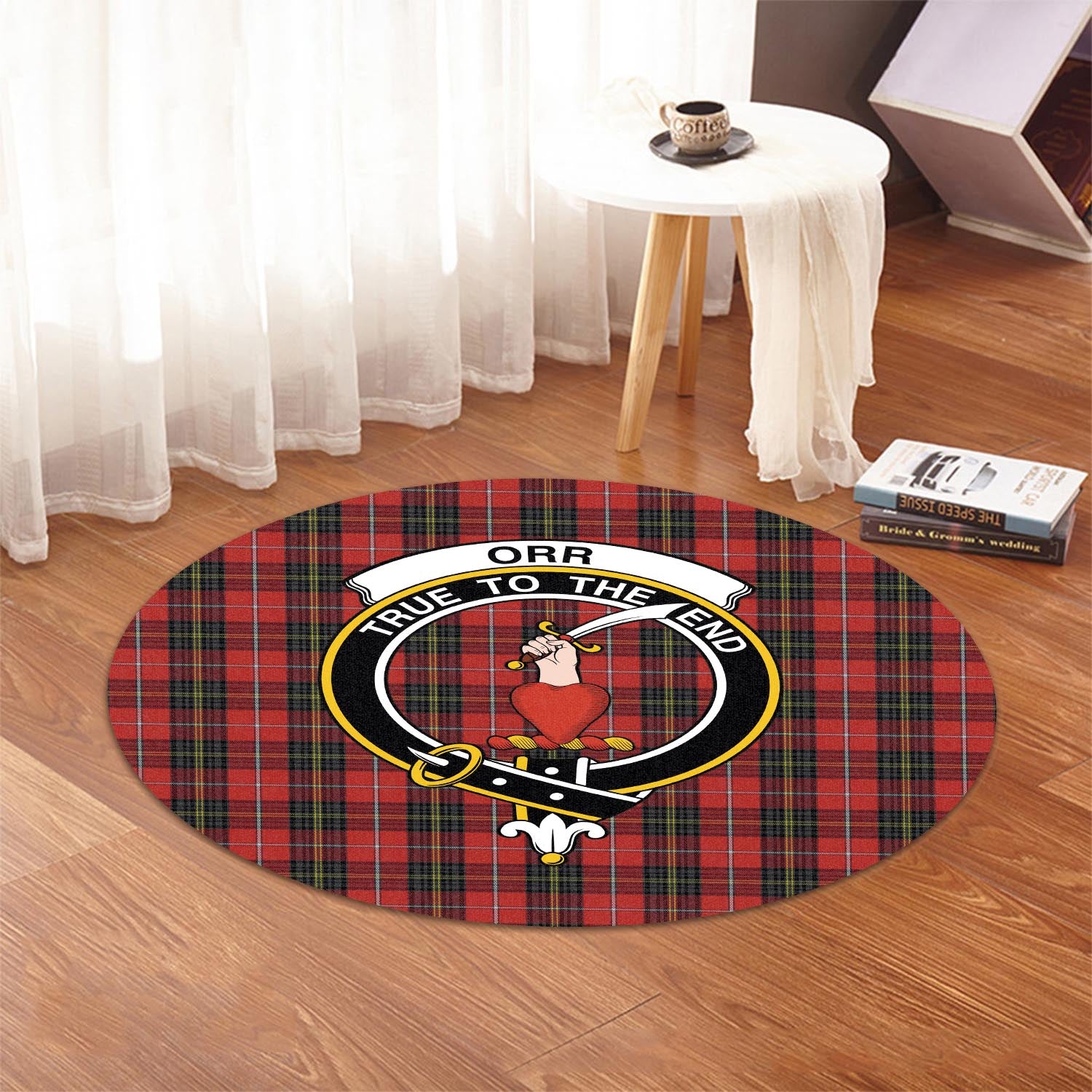 orr-tartan-round-rug-with-family-crest