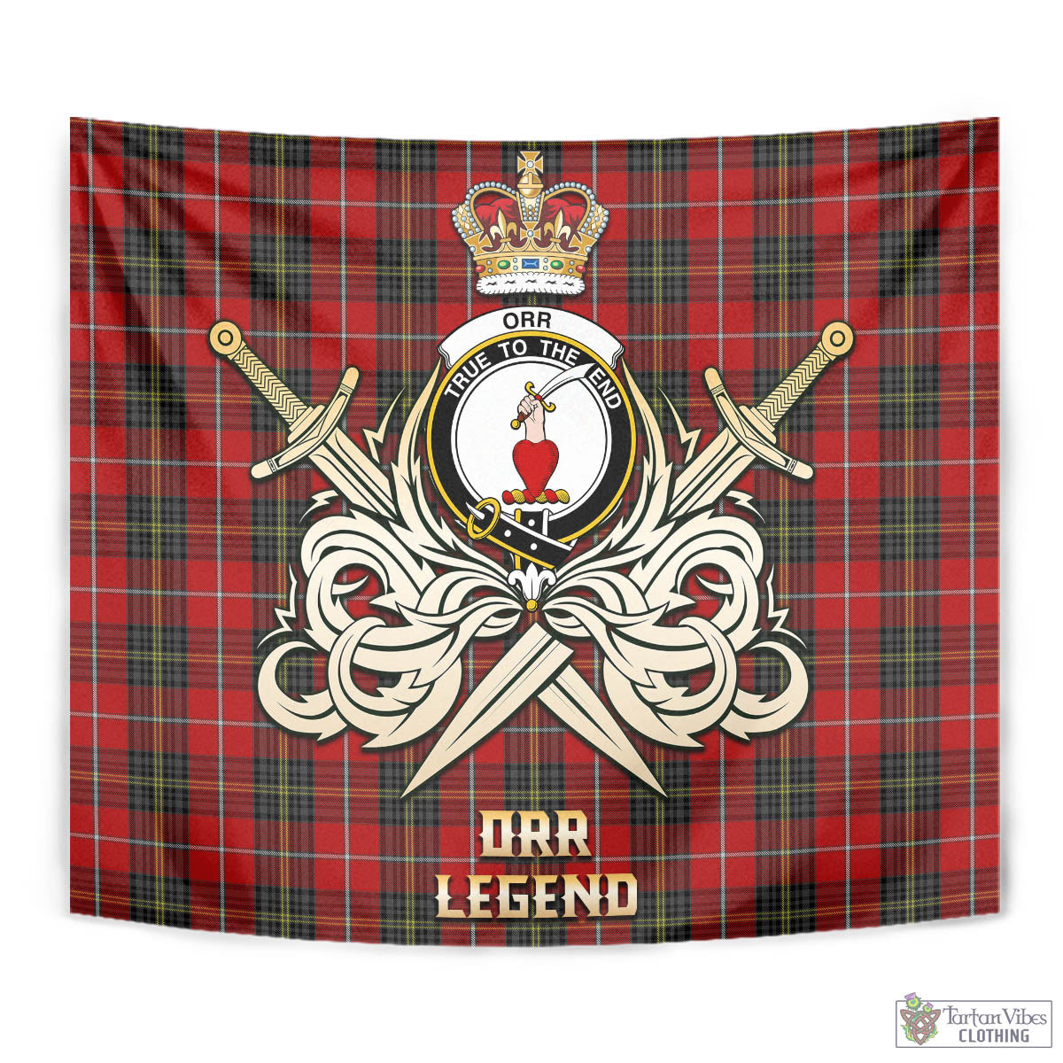 Tartan Vibes Clothing Orr Tartan Tapestry with Clan Crest and the Golden Sword of Courageous Legacy