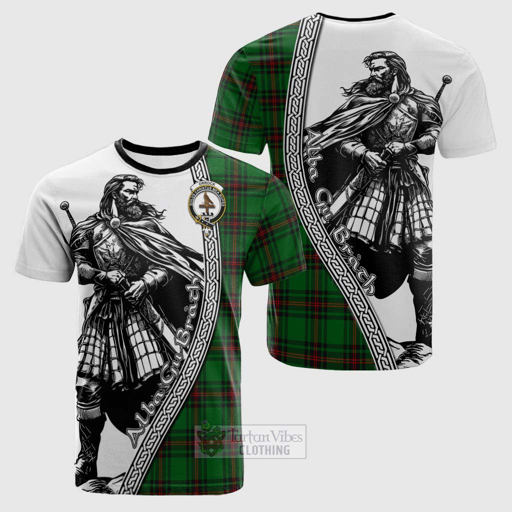 Tartan Vibes Clothing Orrock Tartan Clan Crest Cotton T-shirt with Highlander Warrior Celtic Style