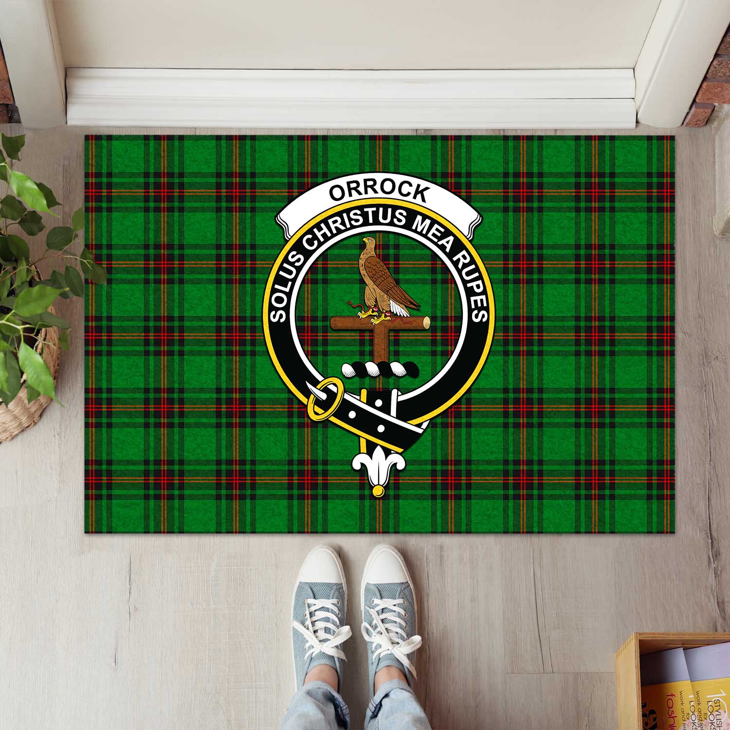 Orrock Tartan Door Mat with Family Crest - Tartanvibesclothing