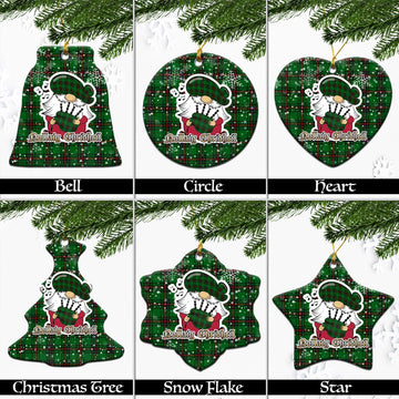 Orrock Tartan Christmas Ceramic Ornaments with Scottish Gnome Playing Bagpipes